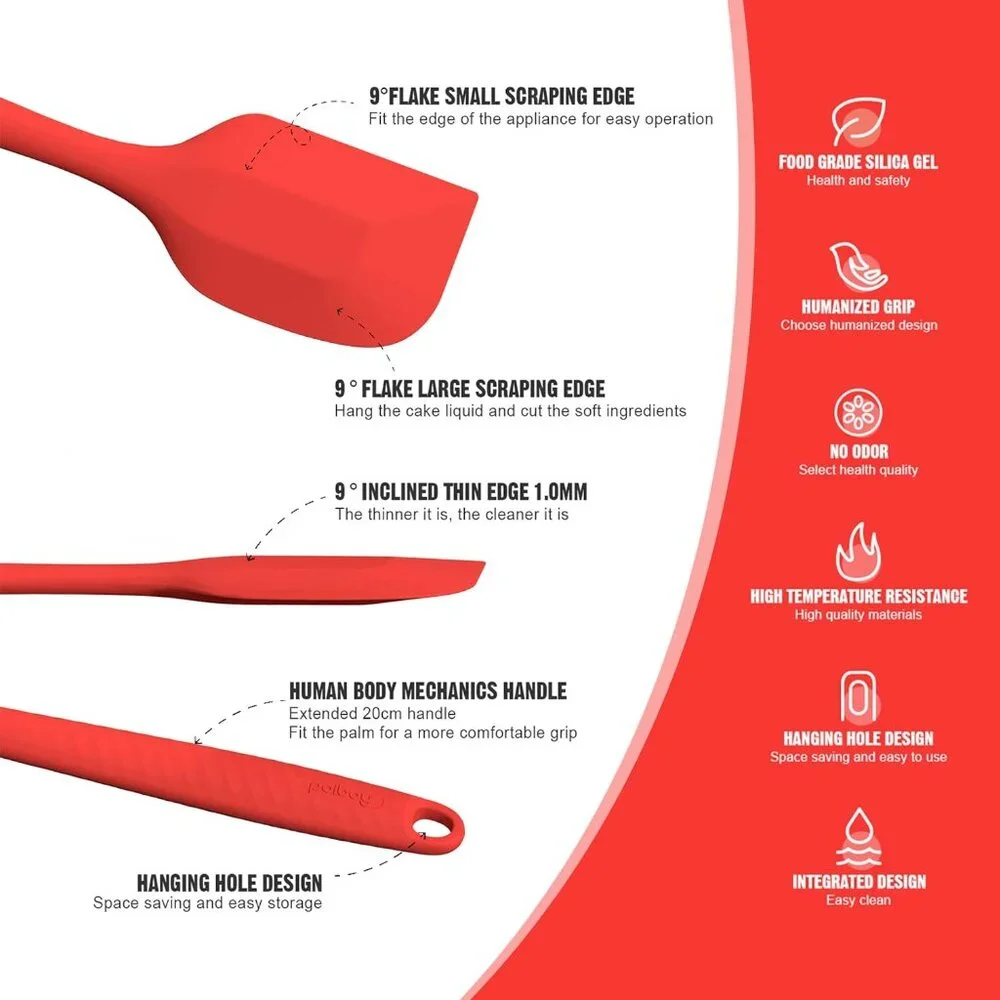 6 Heat Resistant Red Food Scraper Nonstick Cookware Kitchen for Baking